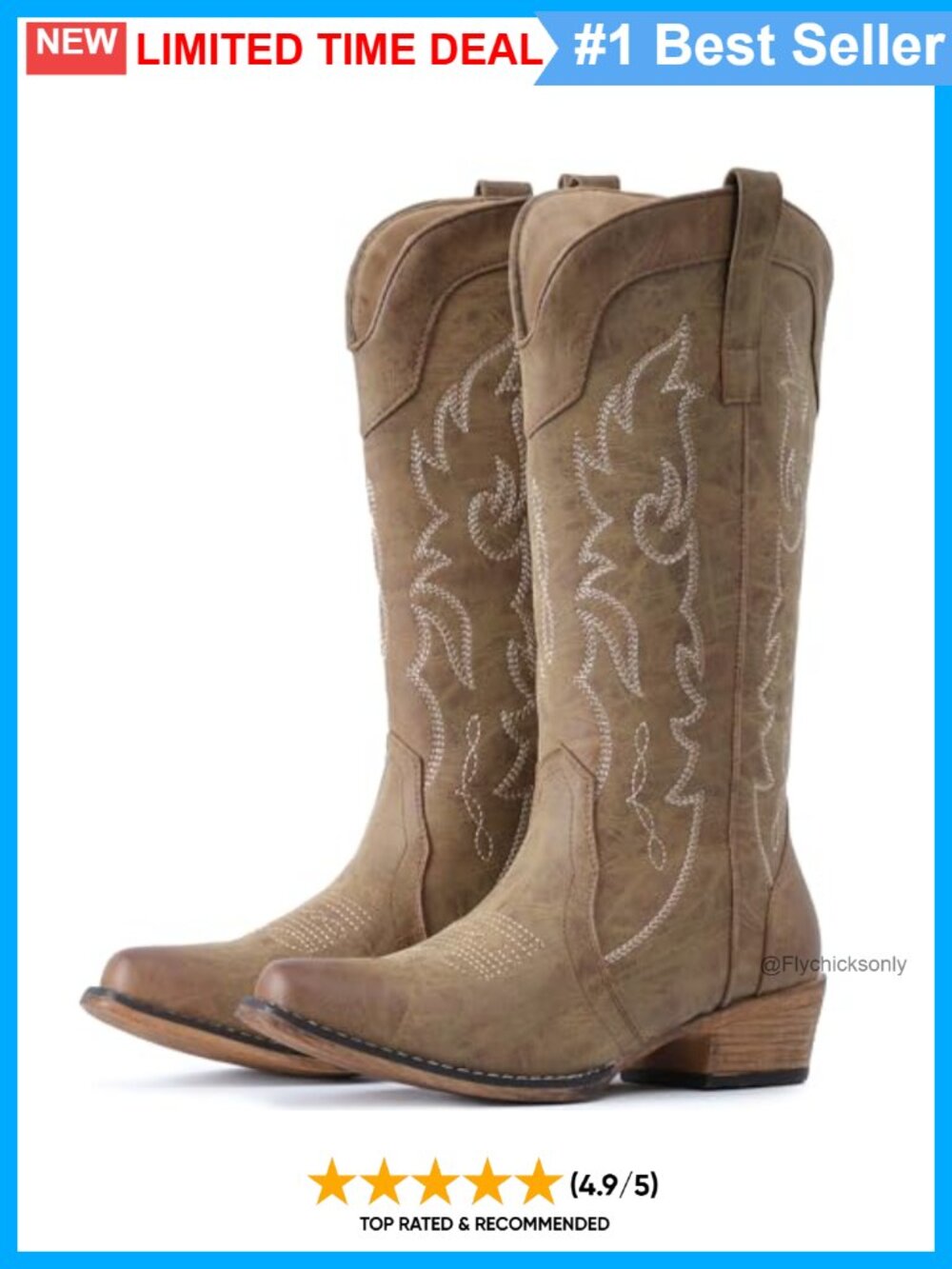 Faux Leather Mid Calf Cowboy Boots Snip Toe Western Pull On